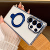 For Samsung Galaxy S22 Ultra 5G Transparent MagSafe Holder Phone Case with Lens Film(Blue)