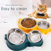 Cat Ears Double Food Bowl - Blue - Stainless Steel