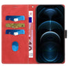 For iPhone 12 / 12 Pro Grid Stitching Leather Phone Case with Lanyard(Red)