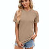 Summer Women Round Neck Flower Lace Patchwork Short Sleeve T-Shirt, Size: M(Khaki)