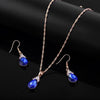 Fashion Diamond Ladies Crystal Zircon Drop Necklace Earring Set(Blue)