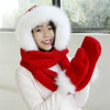 Autumn and Winter One-piece Warm Scarf Gloves Bomber Hats for Women, Size:One Size(Red and White)