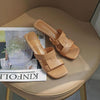Outerwear Retro Soft Leather Chunky Heel Square Toe Open-toed Sandals, Size: 37(Apricot)