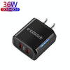 36W Dual Port QC3.0 USB Charger with 3A USB to 8 Pin Data Cable, US Plug(Black)