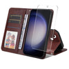 For Samsung Galaxy S25+ 5G ENKAY Card Wallet Calf Texture Leather Phone Case with Screen Film(Brown)