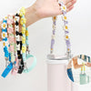 For 16-40oz Stanley Mug Lanyard Silicone Loop Boho Daisy Cute Flower Hand-Woven Mug Cover(Black)