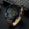 CAGARNY 6819 Multifunctional Dual Time Zone Quartz Business Sport Watch for Men(Black Shell Black Surface Brown Leather)
