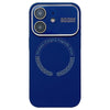For iPhone 12 Large Window Acrylic Glass Lens MagSafe Silicone Phone Case(Navy Blue)