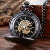 pm240 Classic Double Open Double Face Vintage Manual Mechanical Pocket Watch with Roman Lettering(Round Opening Gold Shell Gold Face)