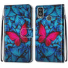 For Alcatel 1L (2021) Coloured Drawing Cross Texture Horizontal Flip PU Leather Case with Holder & Card Slots & Wallet & Lanyard(Blue Red Butterfly)