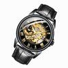 FNGEEN 0020 Men And Women Automatic Mechanical Watch Double-sided Hollow Business Watch(All Black Leather Golden Nails)