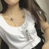 Pearl Five-petal Flower Long Necklace Female tassel Long Sweater Chain(Black)