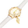 Dial Plated Diamond PU Leather Belt Watch with Leaf Pendant(White)