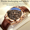 OLEVS 2872 Men Three Eyes Six Needles Chronograph Waterproof Quartz Watch(Coffee + Rose Gold)