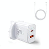 J0YROOM TCF05 20W USB+USB-C/Type-C Dual Interface Fast Charger Set, Specification:UK Plug(White)