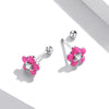 S925 Sterling Silver Fluorescence Pink Flower Women Earrings