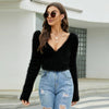 V-neck Mohair Sweater Temperament Short Paragraph Tops, Size: M(Black)
