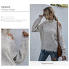 Ladies Loose Off Shoulder Ripped Long-Sleeved Turtleneck Autumn Knitted Sweater, Size:L(Beige)