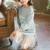 Autumn Girls Fashion Letter Pattern Long Sleeve Lace Stitching Dress, Kid Size:120 Yards(Light Blue)