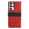 For Samsung Galaxy S21 Ultra 5G Grid Stitching Leather Phone Case with Lanyard(Red)