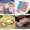 For Samsung Galaxy S22 5G Zipper Wallet Split MagSafe Leather Back Phone Case(Rose Gold)