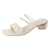 Silk Mesh Pearl Outerwear Crystal Mid-heel Sandals Sippers, Size: 37(Beige)