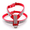 Red Rhinestone Dog Harness & Lead, M, PU Leather, Breathable