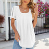 Spring and Summer Square Neck Pleated Short Sleeve Ladies Loose T-Shirt Top, Size: XL(White)