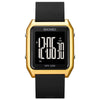 SKMEI 1866 Square Large Screen Men Steel Belt Multi-function Night Light Alarm Clock Watch(Gold Black Machine)