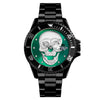 SKMEI 9195 Fashion Water-inlaid Drill Skull Nightlight Waterproof Quartz Watch Steel Strip Watch for Men(Black Green)