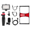 PULUZ 4 in 1 Vlogging Live Broadcast LED Selfie Light Smartphone Video Rig Kits with Microphone + Tripod Mount + Cold Shoe Tripod Head for iPhone, Galaxy, Huawei, Xiaomi, HTC, LG, Google, and Other Smartphones(Red)