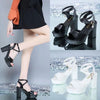 38 Women Heel Sandals Chunky Heel Thick Bottom Waterproof Platform Cross Buckle Strap Open Toe Shoes(White)