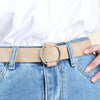 Casual Needleless Round Buckle Wide  PU Leather Belt for Women, Belt Length:103cm(Red)