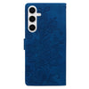 For Samsung Galaxy S25+ 5G Lace Floral Embossed Magnetic Buckle PU Phone Case With Wrist Strap(Blue)