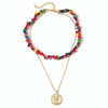 Boho Colorful Broken Natural Stone Necklace, Model: N2107-3 Color Stone Double Layer