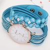 Women Round Dial Flower Diamond Studs Bracelet Watch(Coffee)