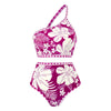 Retro Split Sexy One-Shoulder Swimsuit Chiffon Beach Skirt Swimsuit, Size: M(Purple Suit)