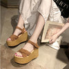 Sloppy Platform Suede Sandals, Shoes Size:35(Khaki)