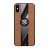 For iPhone X / XS XINLI Stitching Cloth Texture Shockproof TPU Protective Case with Ring Holder(Brown)