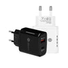 TE-PD01 PD 20W + QC3.0 USB Dual Ports Quick Charger with Indicator Light, EU Plug(Black)