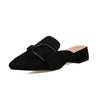 Metal Buckled Suede Pointed Slipper, Shoe Size:37(Black)