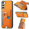 For Samsung Galaxy S23+ 5G Retro Cross Leather Ring Side Insert Card Bag MagSafe Phone Case(Yellow)