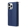 For iPhone 14 Pro Nine-card Slots Zipper Wallet Bag Leather Phone Case(Blue)