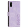 For iPhone XS Max Tulips Embossed Leather Phone Case with Lanyard(Purple)