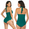 DS40 Ladies Slim and Conservative Halter Neck Swimsuit, Size: M(Olive Green)