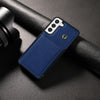 For Samsung Galaxy S21 5G Three Fold Card Bag Phone Case with Long Lanyard(Blue)