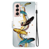 For Samsung Galaxy S22+ 5G Crystal Texture Colored Drawing Leather Phone Case(Gold Butterfly Feathers)