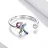 S925 Sterling Silver 26 English Letters Colorful Zircon Women Open Ring, Style:K