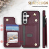 For Samsung Galaxy S24 5G Rhombic Dual Buckle Card Slots Phone Case with Lanyard(Wine Red)