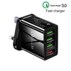 2 in 1 1m USB to 8 Pin Data Cable + 30W QC 3.0 4 USB Interfaces Mobile Phone Tablet PC Universal Quick Charger Travel Charger Set, UK Plug(Black)